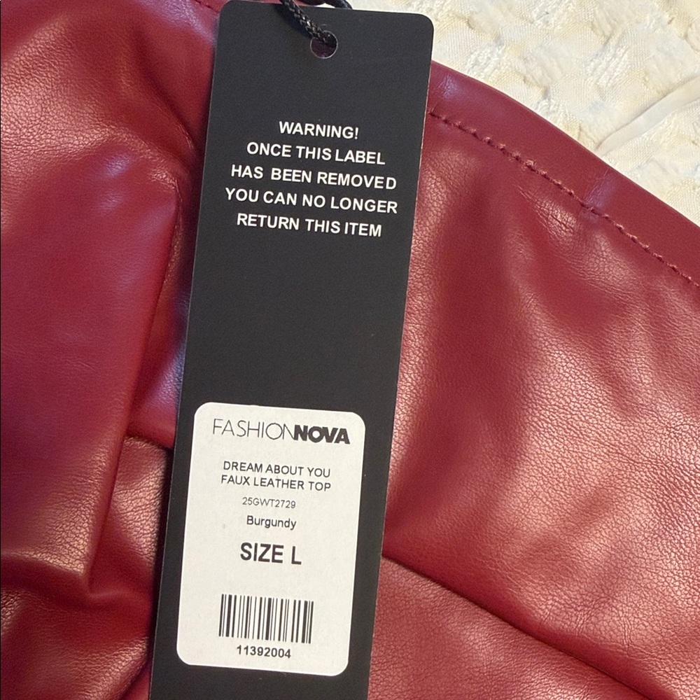 Fashion Nova Burgundy Faux Leather Strapless Corset Top - Picture 2 of 3